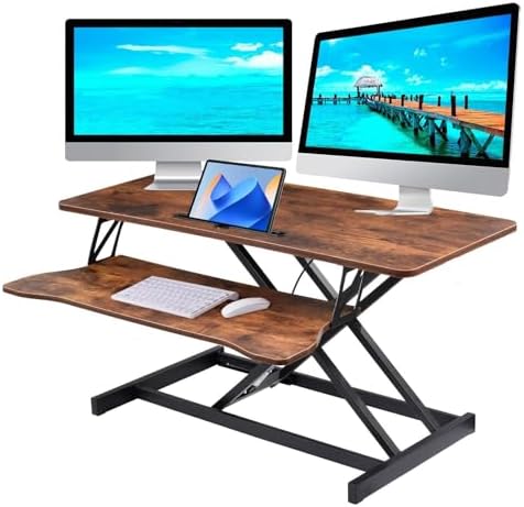 37 Inch Standing Desk Converter, Height Adjustable Desktop Standing Desk, Stand Up Riser Compatibles with 2 Computer, Stand Up Converter Laptop Workstation to 18.8" Tall, Black