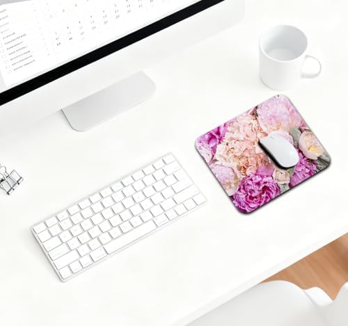 9.5x7.9 Inch Office/Gaming Mouse Pad, Romantic Pink Peony Bouquet Flowers Pastel Floral, Cute Anti-Slip Mat for Desk Decor