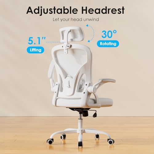 Farini Ergonomic Office Chairs with Headrest, Set of 4, White & White