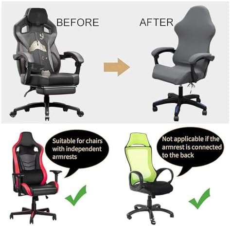 Gaming Chair Cover Set with Armrest Covers, Stretch Ruffled Slipcover for Racing Office Computer Reclining Chairs (Gray)