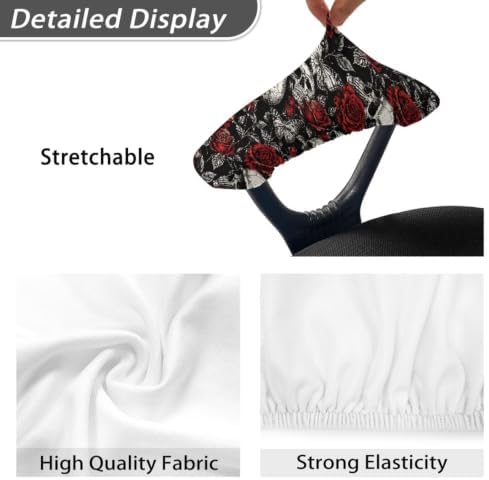 Skull Rose Butterfly Printed Office Desk Chair Arm Covers Protectors, Soft Stretch Computer Gaming Chair Armrest Covers with Elastic Edge, Universal Fits, Set of 2