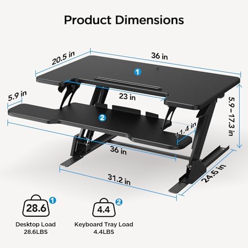 HUANUO 36" Z-Shaped Standing Desk Converter with Wide Keyboard Tray, Black
