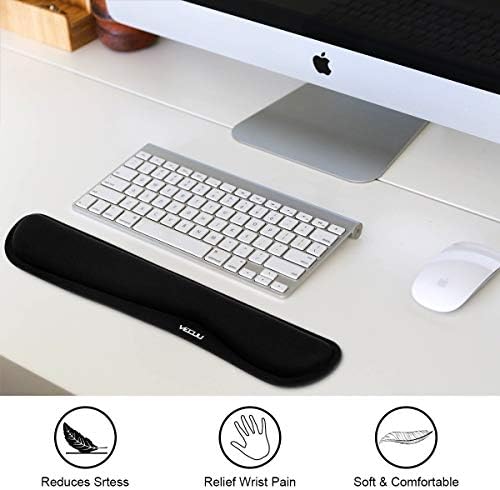 VECUU Keyboard Wrist Rest, Pad with Ergonomic Raised Memory Foam for Easy Typing & Pain Relief, Anti-Slip Wrist Support Suit for Computer, Laptop, Office, PC Gaming (Black)