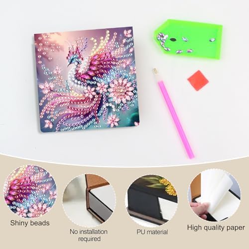 Peacock Diamond Painting Note Box Memo Pad Holder, Diamond Art Sticky Notes Organizer for Desk, Aesthetic Stationery Storage Case for Office,School Supplies (Peacock)