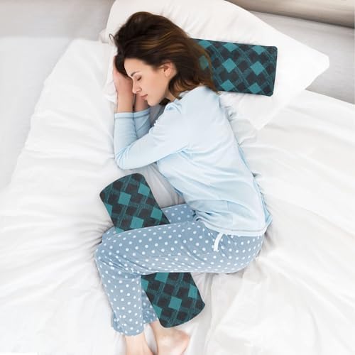 Round Cervical Roll Bolster Pillow Sleep Neck Roll Pillow Round Pillow Throw Memory Foam Cylinder Lumbar Support for Bed Argyle Plaid Darkturquoise