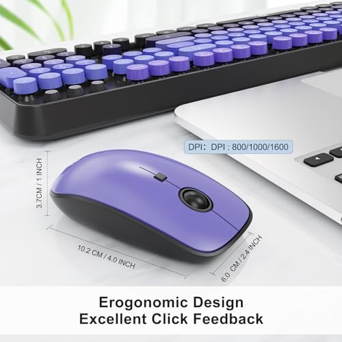 Purple Wireless Keyboard and Mouse Combo, Bubble Round Keys,for PC Laptop