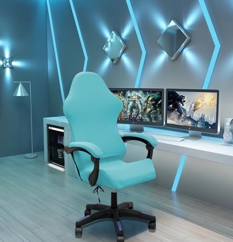 Gaming Chair Cover Set with Armrest Covers, Stretch Ruffled Slipcover for Racing Office Computer Reclining Chairs (Sky-Blue)