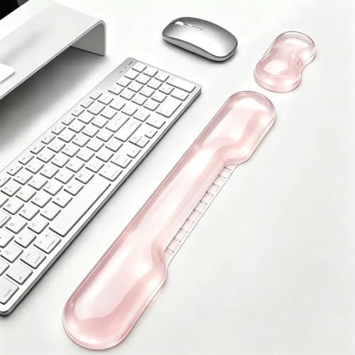 Mouse Pad with Wrist Rest, Soft Cloud Gel Keyboard Mouse Pad Set with Hand Wrist Support, Cute Non Slip Office Desk Accessories for Comfort/Pain Relief/Computer/Laptop (Pink Cave)