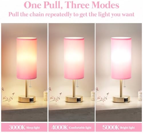 Pink Bedside Table Lamp for Bedroom - Small Nightstand Lamp for Girls