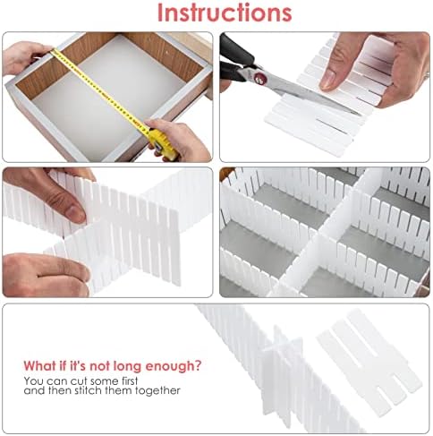 45 Pack Drawer Dividers, Plastic Adjustable Drawer Storage Organizer for Tidying Clutter Socks, Underwear, Makeup, Kitchen, Dresser White