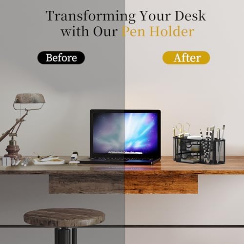 SUPEASY Mesh Desk Organizer, Pen Holder for Desk with 2 Drawers, Black