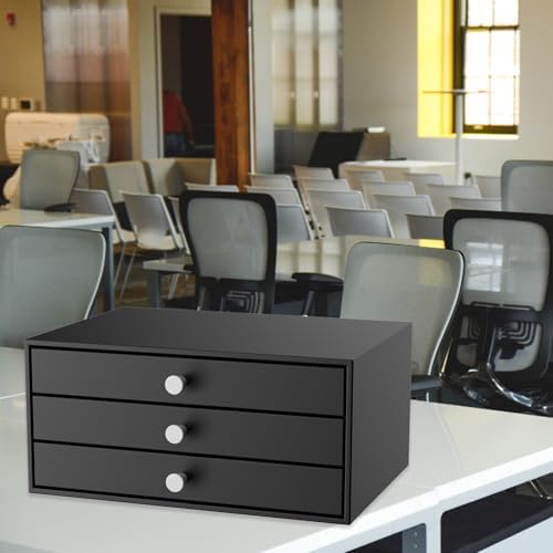 Svartur Metal Desk Top Drawers, Small Table Organizer with 3-Drawer Storage Organizer for A4 File, Desk File Storage Organization for Office, Home, No Assembly Required, Black