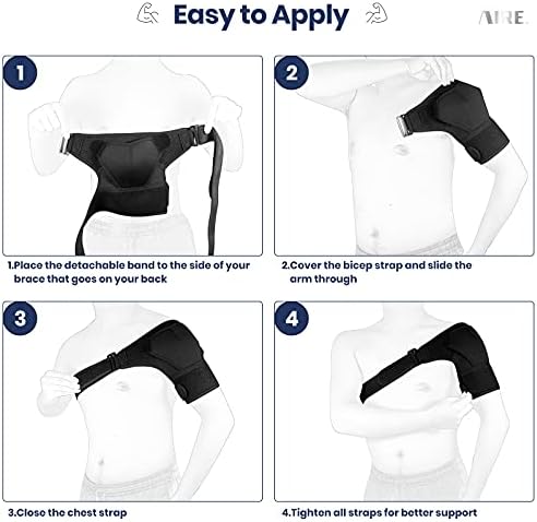 AIRE Shoulder Brace for Men and Women Recovery, Adjustable Shoulder Support for Rotator Cuff, AC Joint Pain Relief, Arm Sling for Injury, Perfect Fit Arm Compression Sleeve (One Size Regular)
