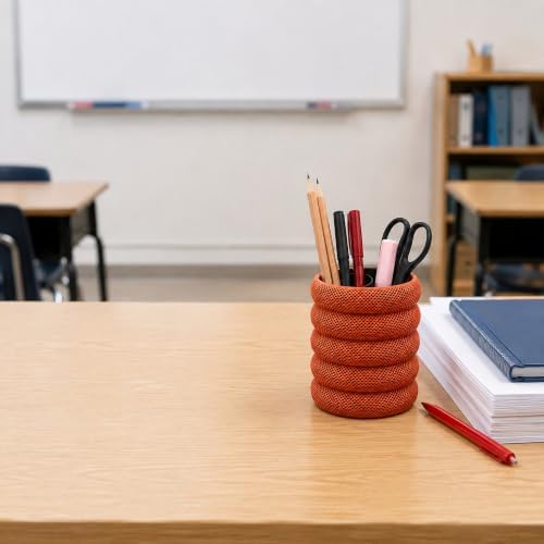 PowerTRC 3D Printed Grideo Pen Holder for Desk – Modern Pencil Cup Organizer, Office Supplies Holder, Classroom Teacher Desk Decor, Home Office Gift, Made in USA (Terracotta)