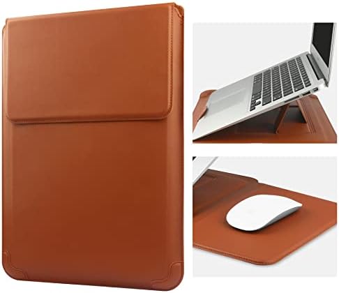 HoYiXi 14 Inch Laptop Sleeve Case Leather Bag with Stand Compatible with Mac Book Pro 14 2021/ASUS Vivobook 14/HP Pavilion X360/IdeaPad 14/Dell HP ASUS Acer Huawei Matebook 14'' PC, Brown