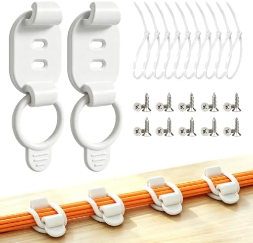 Adjustable Cable Management Clips, Self Adhesive Cord Organizer with Elastic Loop, Reusable Cable Holder for Desk, Under Desk, Wall, TV, Office, Home, Charging Cables, USB, HDMI, PC Wires (10, White)