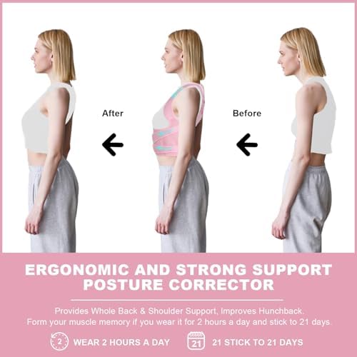 Posture Corrector for Women and Men,4 In 1 Adjustable Full Back Brace,Posture Braces Can Relieve Upper and Lower Back Pain, Shoulder Braces for Hunchback,Scoliosis, Lumbar Spine, Spine（Medium Pink）