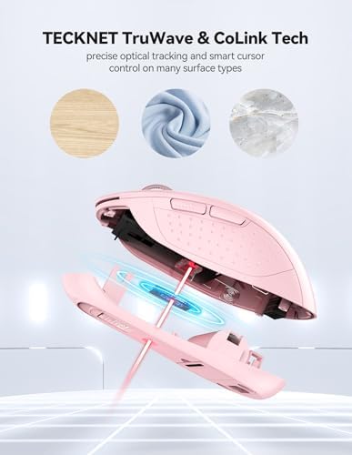 TECKNET Wireless Mouse for Laptop,4800 DPI,Silent Mouse with 6 Buttons Pink
