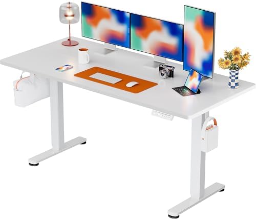 ErGear Height Adjustable Electric Standing Desk, 55 x 28 Inches Sit Stand up Desk, Memory Computer Home Office Desk, White