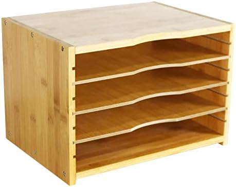 WKWKER File Organizer with 3 Adjustable Shelves Bamboo Document Letter Tray Paper File Sorter for Desktop Office Home Study Workstation Desk Storage Rack (Natural)