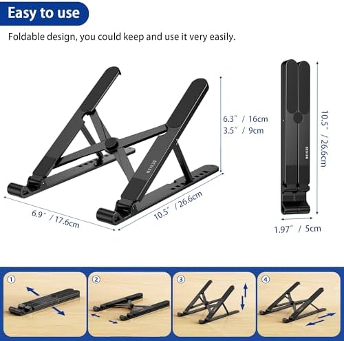 BESIGN LS01 Pro Ergonomic Laptop Stand, Plastic Laptop Riser, Portable and Adjustable Notebook Computer Holder Compatible with 10-14" Laptops (Black)