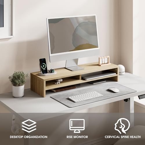 Fenge 31.5 Inch Dual Monitor Stand Riser for Desk, Oak