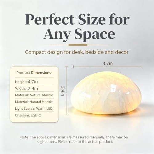 Natural Marble Lamp Cordless Touch Control Night Light Rechargeable Small Marble Table Lamp, Dimming Warm Glow Portable Marble Touch Lamp for Bedroom, Living Room, Decor Gift (B-Pure White)