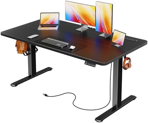 Huuger 55 X 24 Inch Electric Standing Desk with Power Outlets and USB-C Port, Height Adjustable Desk, Sit Stand Desk for Home Office, Computer & Gaming Desk, Stable Steel Frame, Carbon Black
