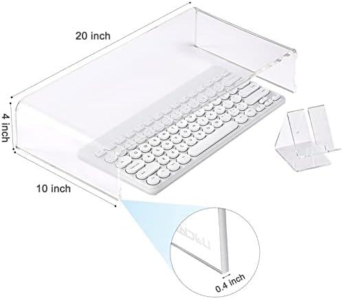 20"x10"x4" Acrylic Monitor Stand, Clear Laptop Riser with Bonus Phone Stand