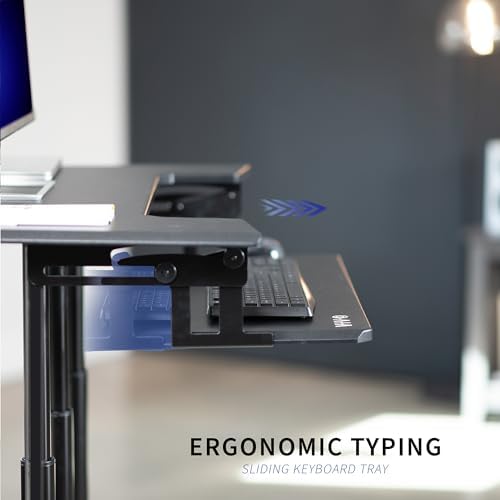 VIVO Mobile Height Adjustable Table, Stand Up Desk Cart with Sliding Keyboard Tray, Computer Workstation, Rolling Presentation Cart, Black, CART-V06A