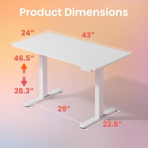 HUANUO 43x24 Inch Electric Standing Desk, Height Adjustable, White