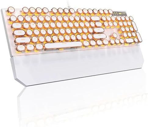 MageGee Typewriter Mechanical Gaming Keyboard, Retro Gold Punk Round Keycaps LED Backlit Wired Keyboards for Laptop MAC PC Gamer, with Magnetic Wrist Rest - Blue Switch