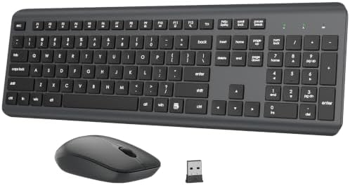 Wireless Keyboard and Mouse Combo, Full-Size Silent Ergonomic Keyboard and Optical Mouse, Long Battery Life, 2.4G Lag-Free Mice Keyboard for Computer,Mac,Laptop,PC,Windows(Gray)