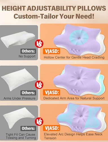 Cervical Neck Pillow for Pain Relief – Ergonomic Memory Foam Pillow for Side Sleeper Contour Orthopedic Bed Pillow for Neck Support with Cooling Cover – Ideal Christmas Birthday Gift - Purple