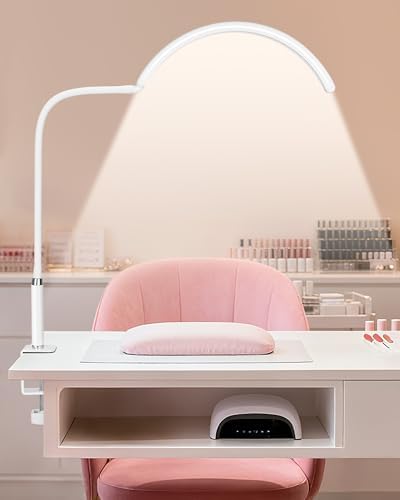 Professional Half Moon LED Desk Light for Nail Techs & Artists – Flexible Gooseneck Lamp with Clamp, 5 Color Modes & 5 Brightness Levels for Manicure, Tattoo, Beauty Work