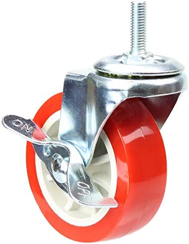 3 Inch Swivel Caster Wheels with Brake Set of 4, YEEMIGO Metric Size M8×25mm Threaded Stem Castors, Casters Heavy Duty-Total Capacity 450lbs, Replacement for Cart Furniture Workbench and Trolley
