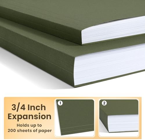 SUNEE Hanging File Folders, 25 Pack Reinforced Hang Folders Letter Size, Adjustable 1/5-Cut Tabs, Designed for Bulky Files, Filing Cabinet, Standard Green