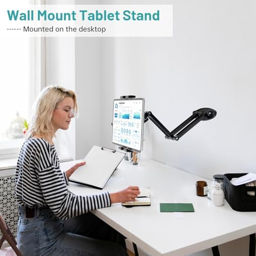 Mippko Foldable iPad Wall Mount Holder,Aluminium Extendable Tablet Wall Mount for 7~12.9 inch Tablets iPad/Nexus/LG G Pads/e-Reader/Switch,Adjustable Extension Articulating Arm Swivels Mount