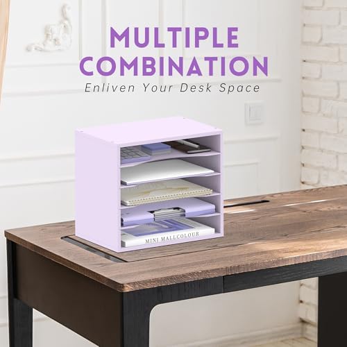 5 Tier Wood Desk Organizer, Paper Organizer for Desk, Purple