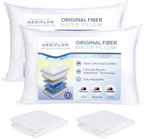 Mediflow Fiber: The First & Original Water Pillow, clinically Proven to Reduce Neck Pain & Improve Sleep. Therapeutic, Ideal for People Looking for Proper Neck Support