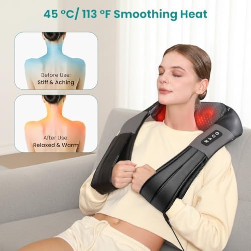 Nekteck Shiatsu Neck Massager with Heat for Pain Relief, NOT Cordless