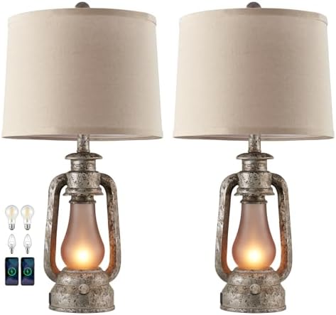 Farmhouse Rustic Table Lamps Set of 2, Iron Gray