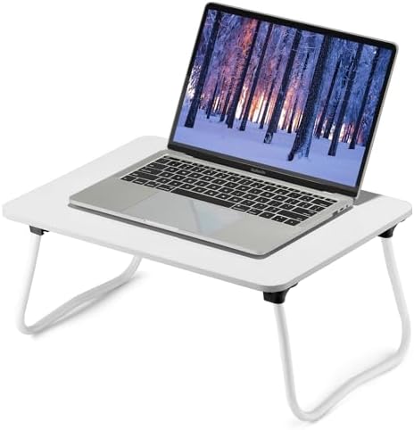 ZEAPTAC Laptop Bed Desk, Foldable Lap Desk, Portable Lap Table, Bed Table, Laptop Stand, Lightweight & Mini Table for Breakfast/Picnic/Drawing/Couch/Floor - White