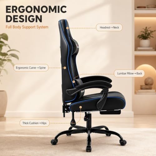 Fabric Gaming Chair for Adult, Comfortable Office Chair with Footrest