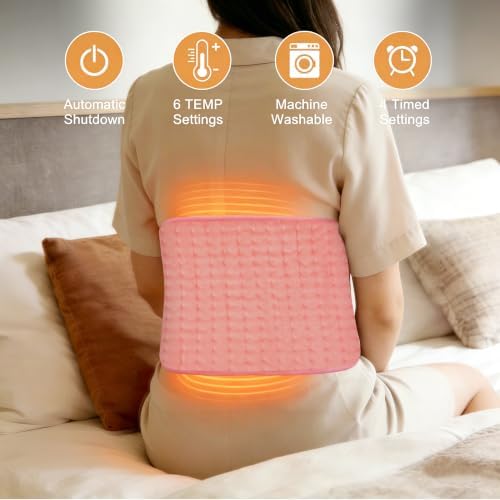 Electric Heating pad for Back Neck Shoulder Knee Arms Legs- Electric Heat Pads with 6 Heat Settings & Auto Shut Off &Dry/Moist Heat Heating Pad for Birthday Mother Father Girl Men Women, BabyPink