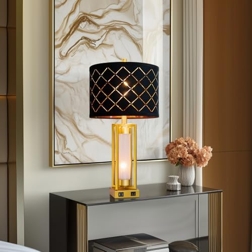 Set of 2 Modern Table Lamps for Living Room Bedroom with USB C+A