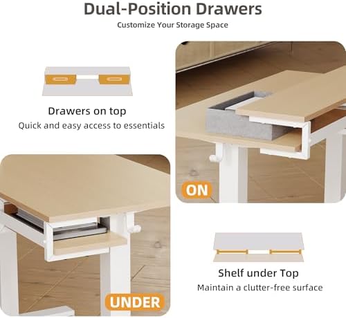 Claiks 48''*24'' Electric Standing Desk with Drawers, Natural