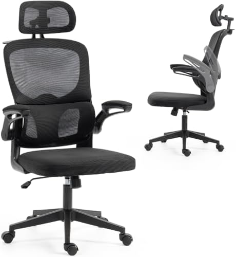 Ergonomic Office Chair with Flip-up Arms & Coat Hanger, Black