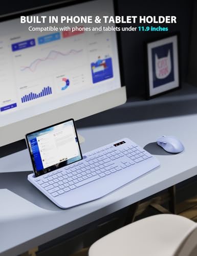 Wireless Keyboard and Mouse Combo - Full-Sized Ergonomic Keyboard with Wrist Rest, Phone Holder, Sleep Mode, Silent 2.4GHz Cordless Keyboard Mouse Combo for Laptop, Computer, PC, Mac, Windows -Trueque