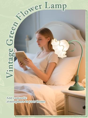 Flower Table Lamp, LED Reading Light Vintage Night light (Green Pearls)
